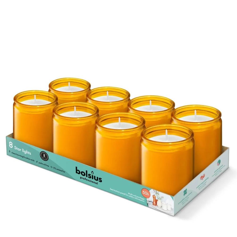 Bolsius Professional Amber Starlight Glass Candle (Pack of 8) £18.89